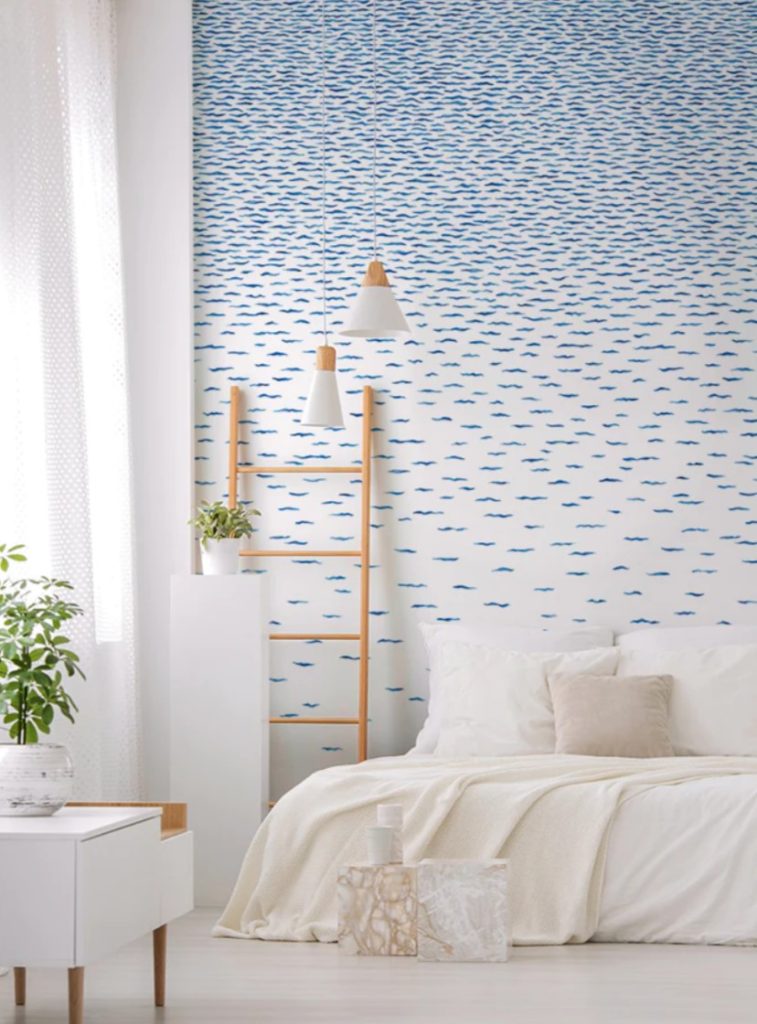 white and blue bedroom